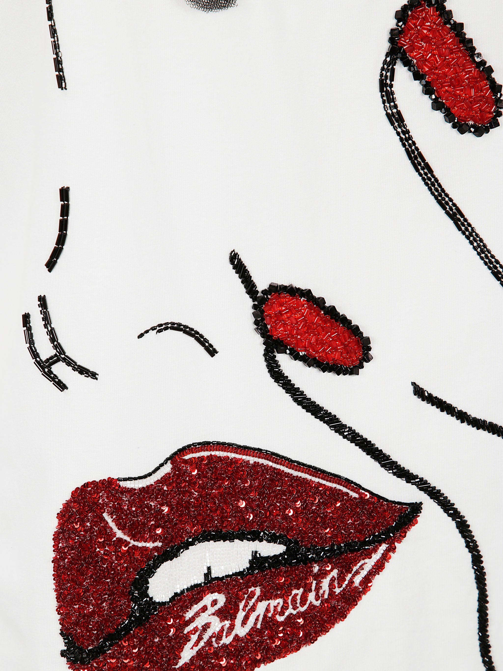 Balmain Women Pearls Chains Details Partial Face T-Shirt