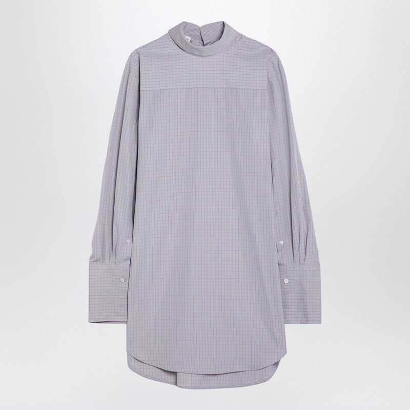 Dries Van Noten Light Blue Checked Popeline Turtleneck Shirt Women