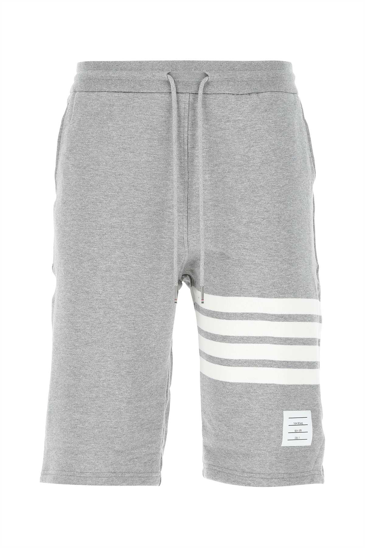 Thom Browne Men Melange Grey Cotton Bermuda Shorts