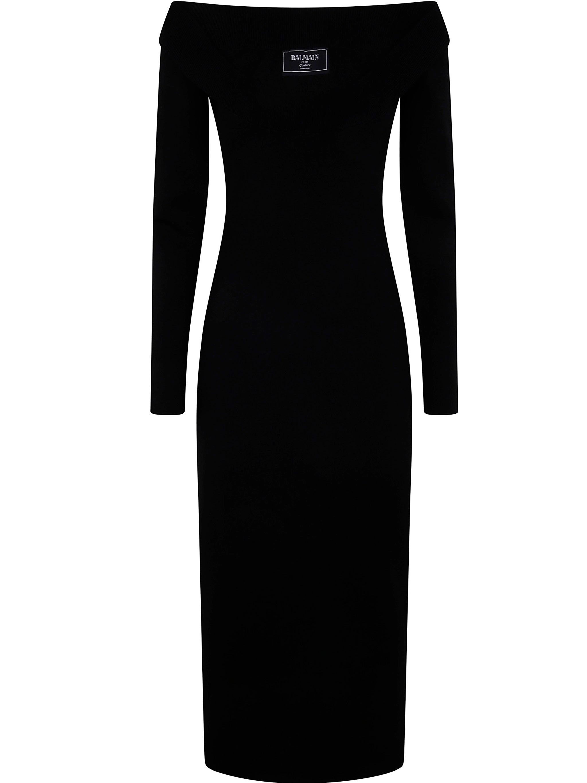 Balmain Women Ls Double Collar Knit Zipped Midi Dress