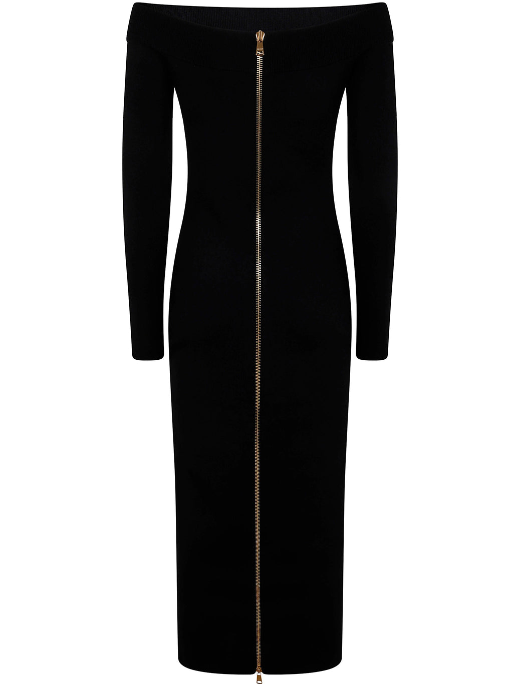Balmain Women Ls Double Collar Knit Zipped Midi Dress