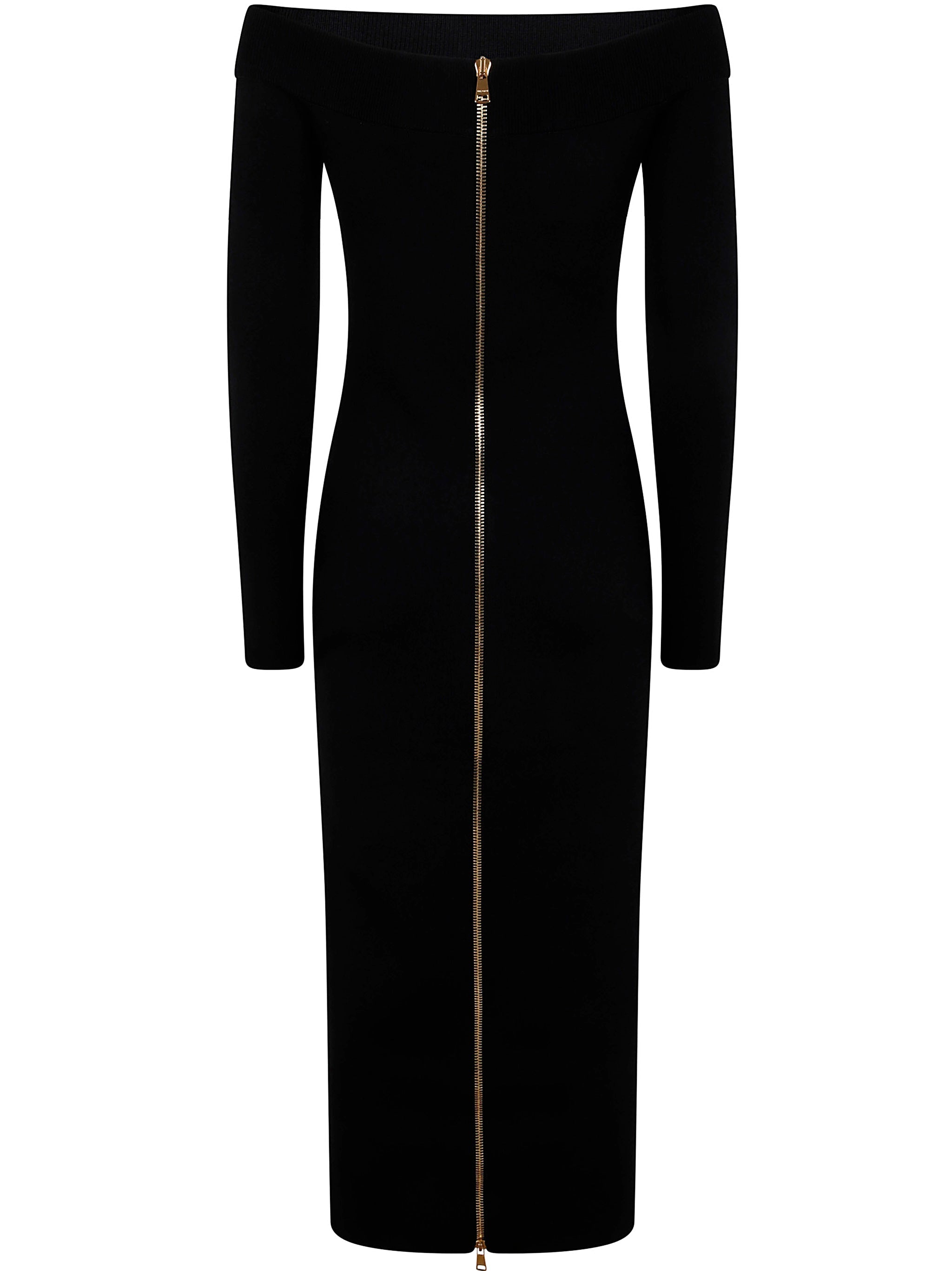 Balmain Women Ls Double Collar Knit Zipped Midi Dress