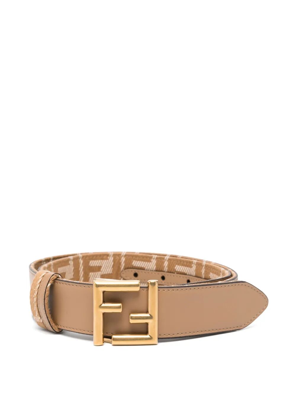Fendi Women Leather And Denim-Effect Ff Jacquard Reversible Belt