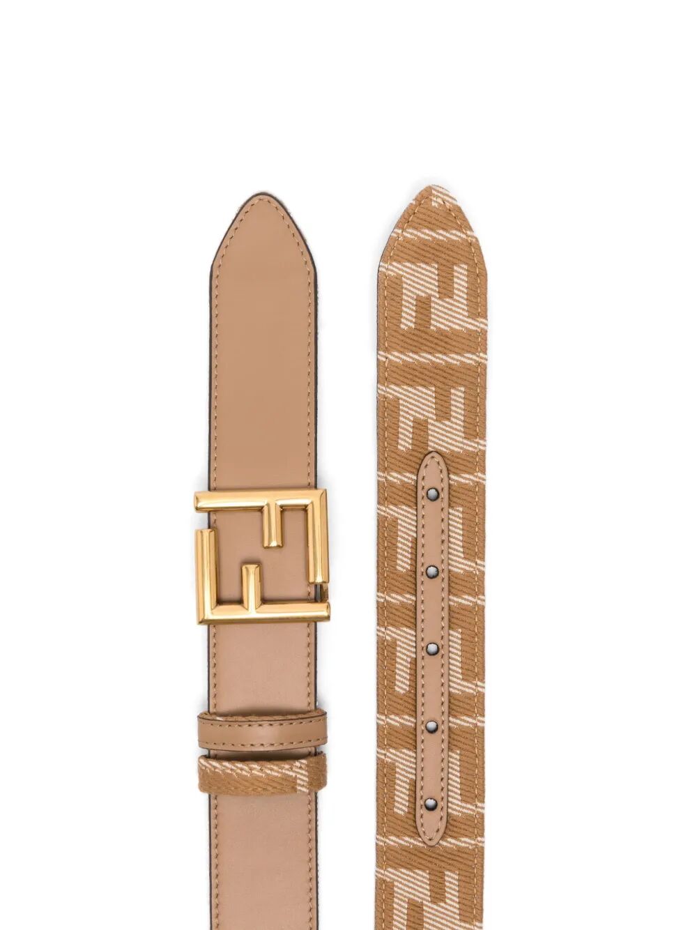 Fendi Women Leather And Denim-Effect Ff Jacquard Reversible Belt