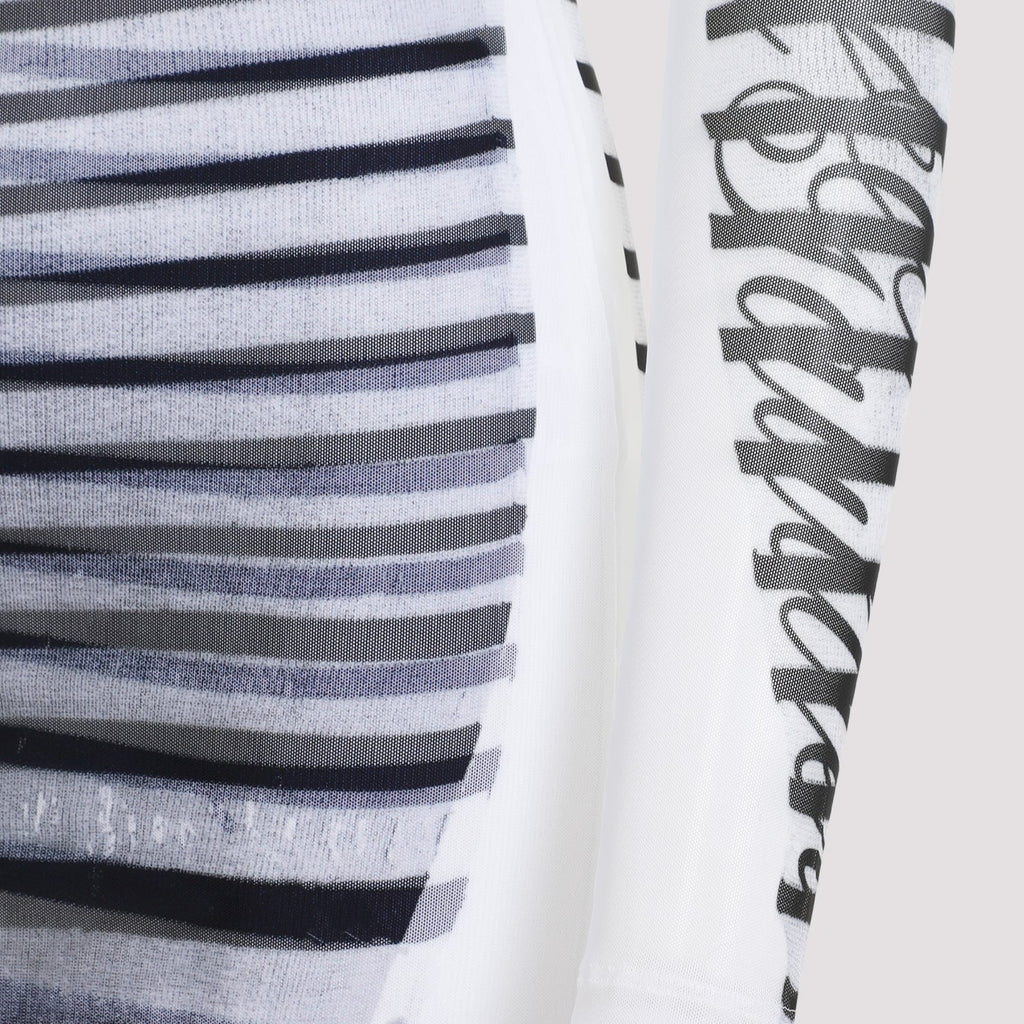 Jean Paul Gaultier Spandex Mesh Printed Feathers Mariniere Mini Dress Women