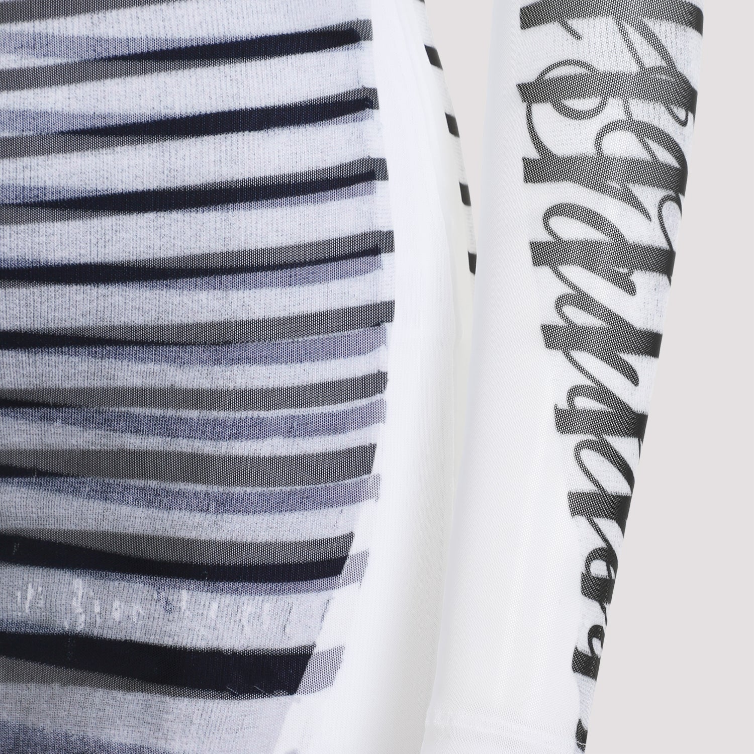 Jean Paul Gaultier Spandex Mesh Printed Feathers Mariniere Mini Dress Women