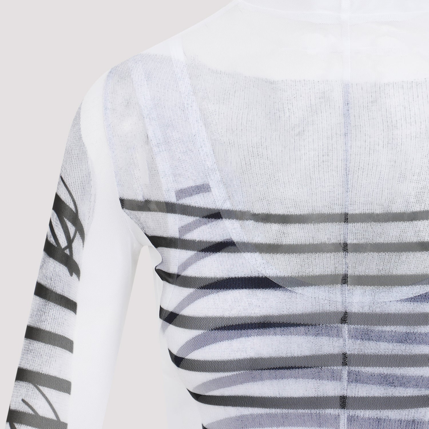 Jean Paul Gaultier Spandex Mesh Printed Feathers Mariniere Mini Dress Women