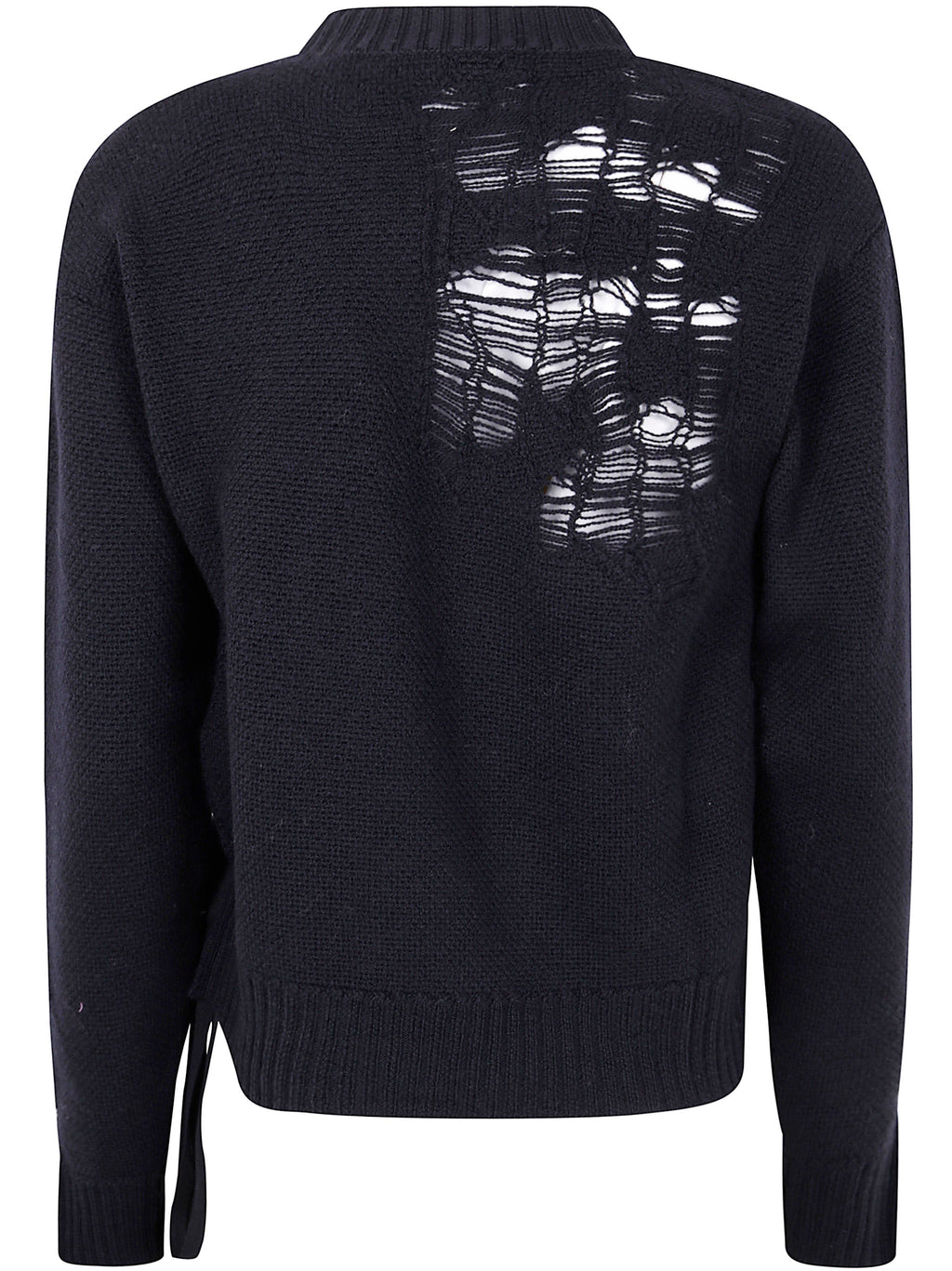 Ann Demeulemeester Women "Gabriela" Destroyed Seed Stitch Crew Neck Sweater With Drawstrings