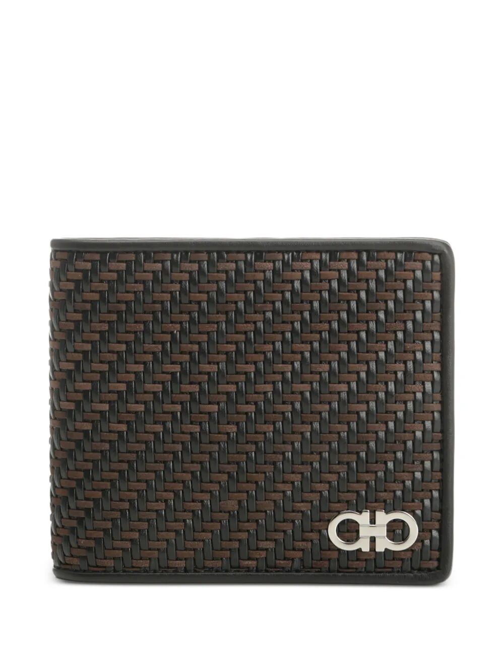 Ferragamo Men Two-Tone Woven Leather Bi-Fold Wallet