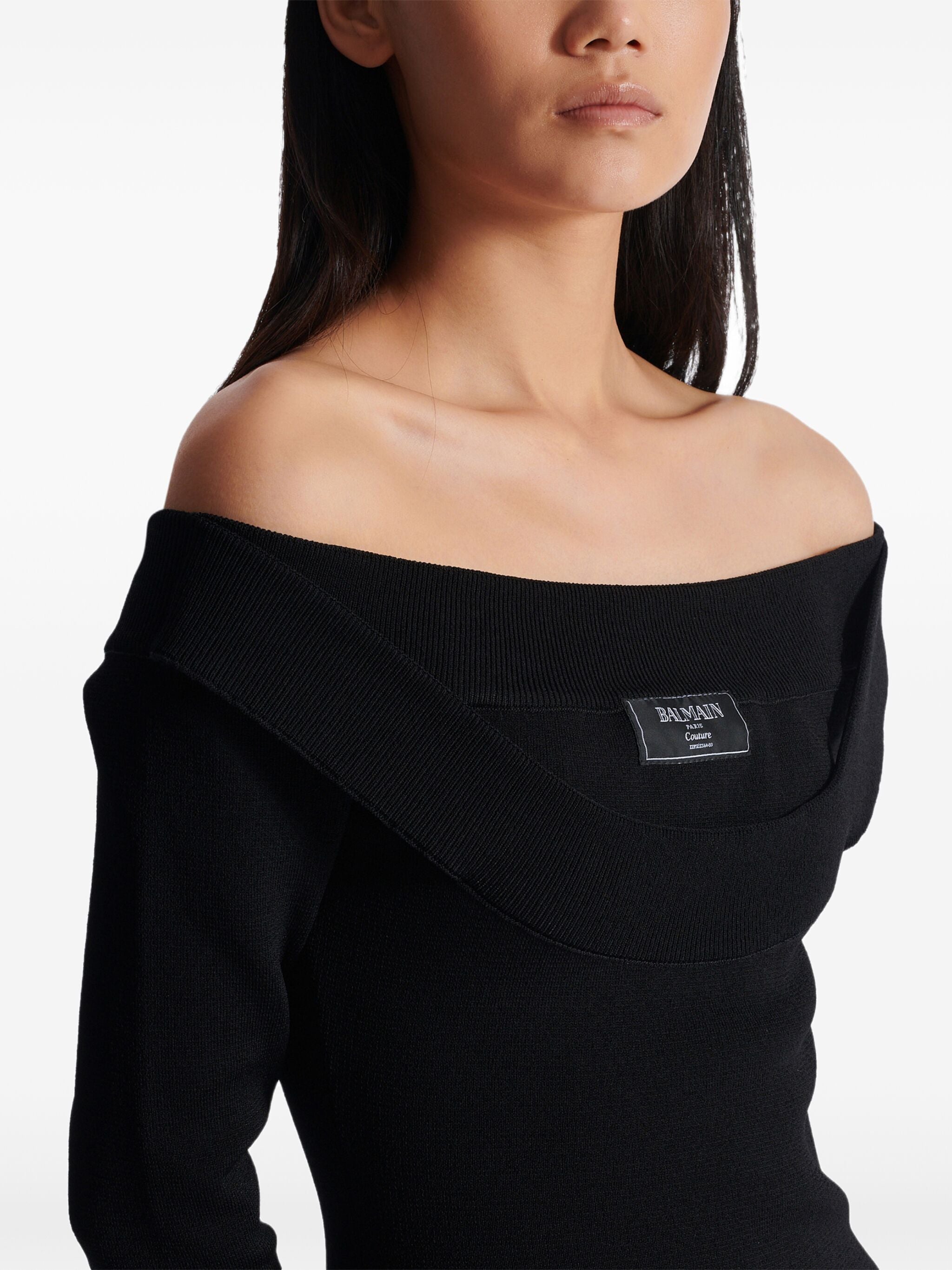 Balmain Women Ls Double Collar Knit Zipped Midi Dress