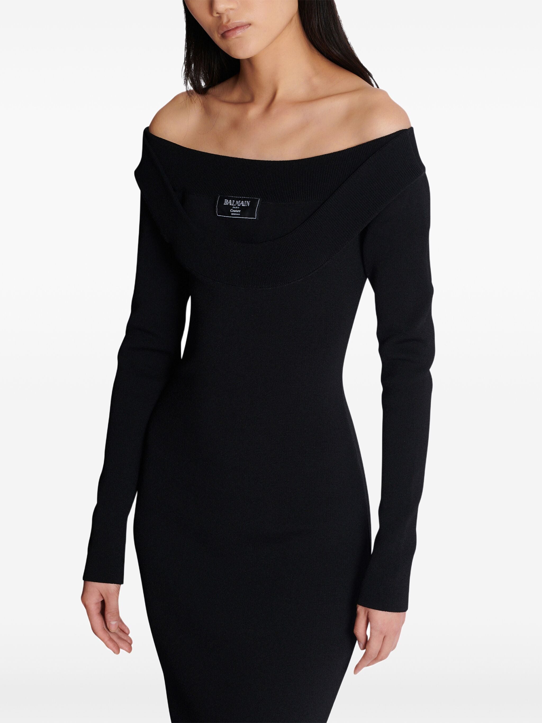 Balmain Women Ls Double Collar Knit Zipped Midi Dress