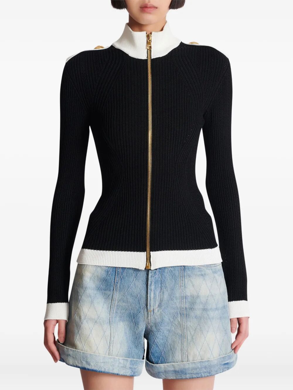 Balmain Women Zipped Turtleneck Knit Cardigan