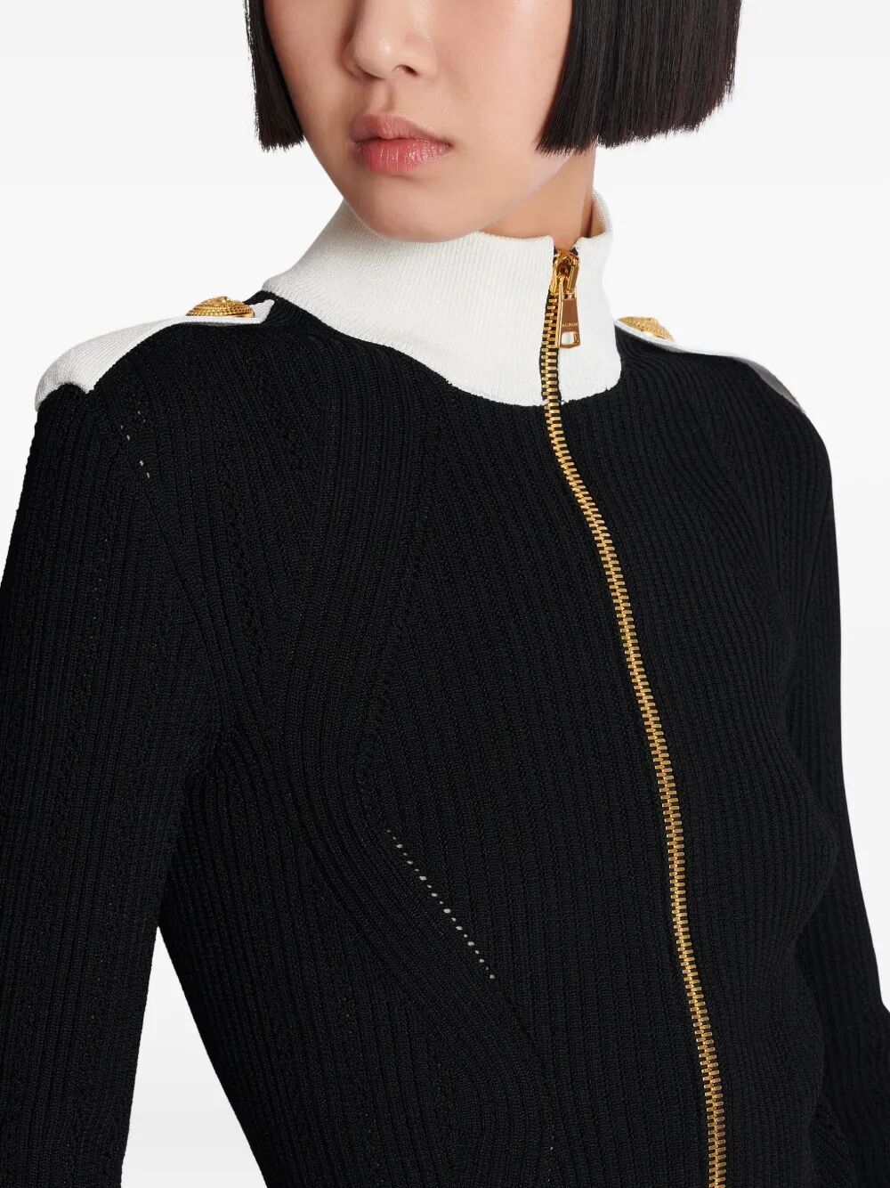 Balmain Women Zipped Turtleneck Knit Cardigan