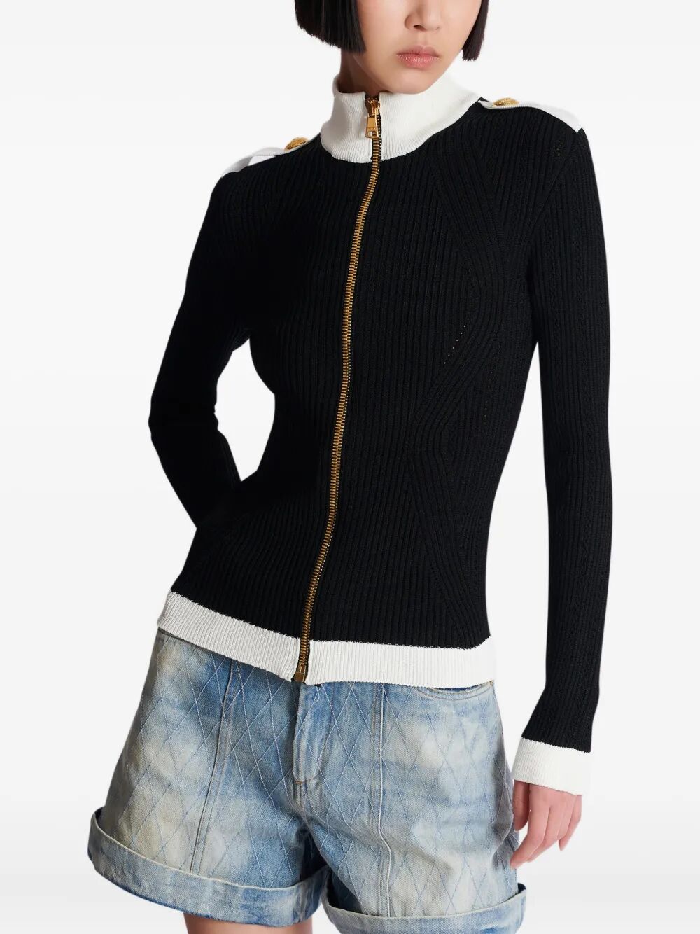 Balmain Women Zipped Turtleneck Knit Cardigan