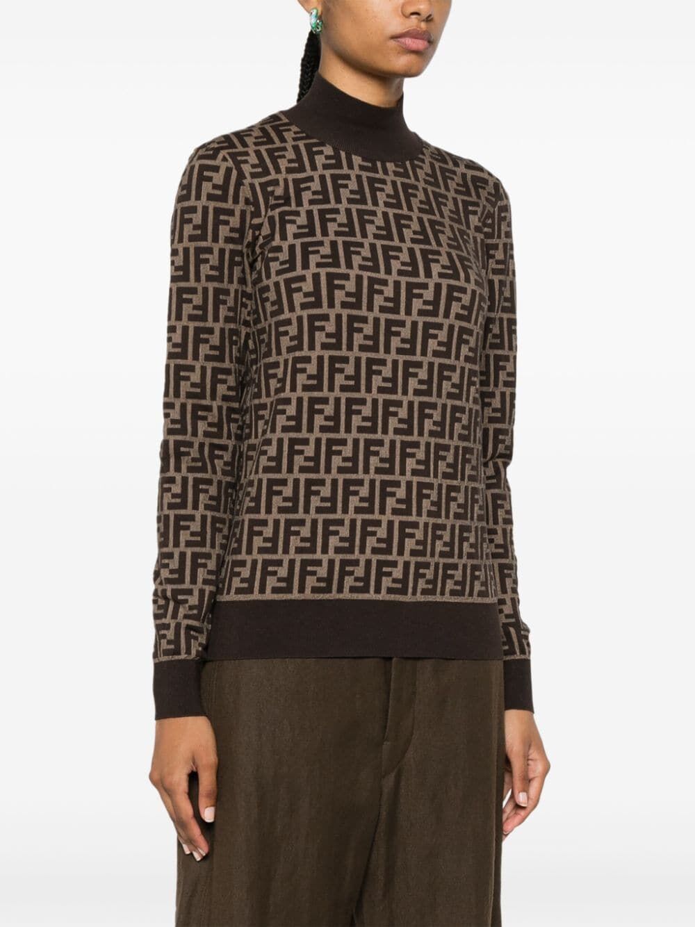 Fendi Women Maglia In Cotone Ff Marrone