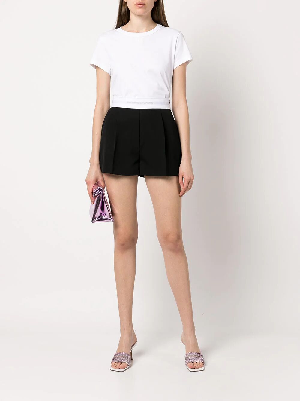 Alexander Wang Women Essential Jersey Shrunk Tee With Puff Logo And Bound Neck
