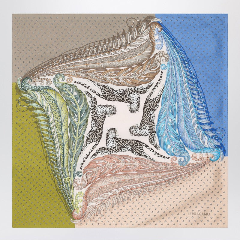 Lenço Ferragamo feminino em seda verde/azul com estampa Madras