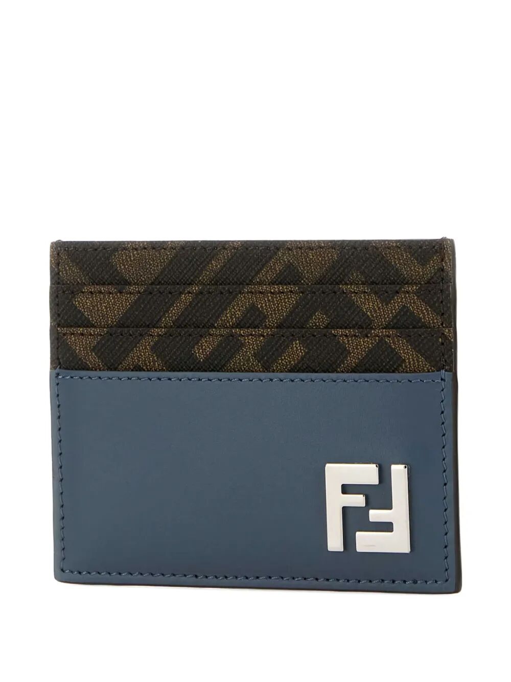 Fendi Men Leather And Ff Canvas Squared Card Holder
