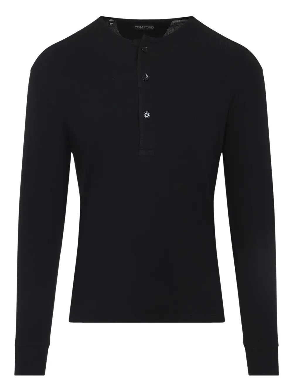 Tom Ford Men Henley Cotton Stretch Ribbed Long Sleeved T-Shirt