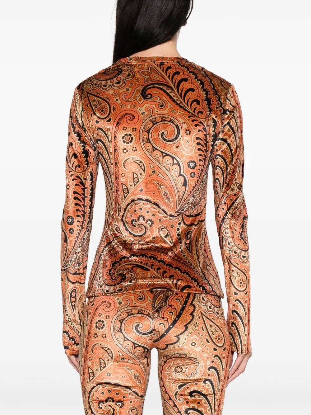 Etro Women Paisley-Print Long-Sleeved Velvet Top