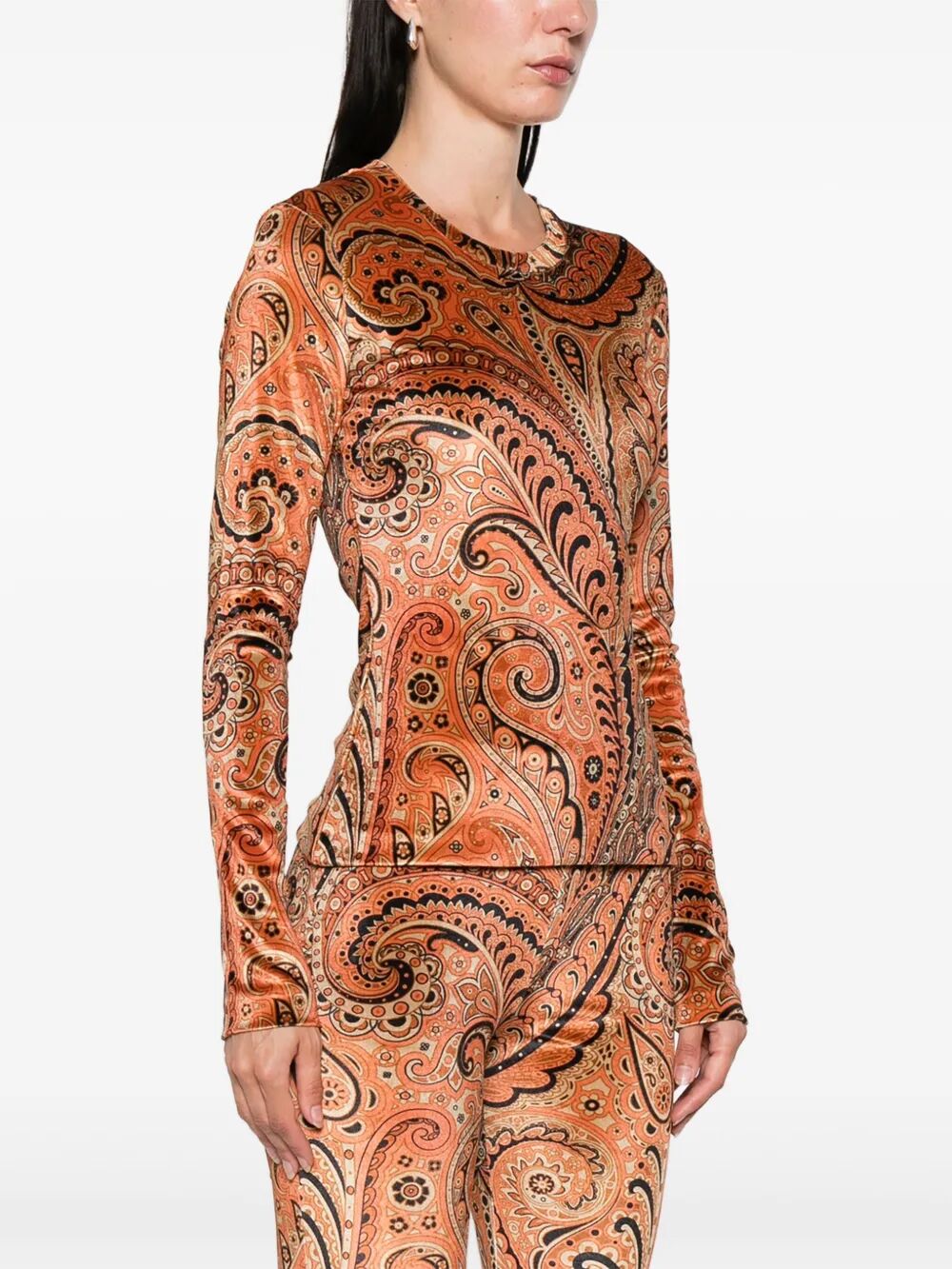 Etro Women Paisley-Print Long-Sleeved Velvet Top