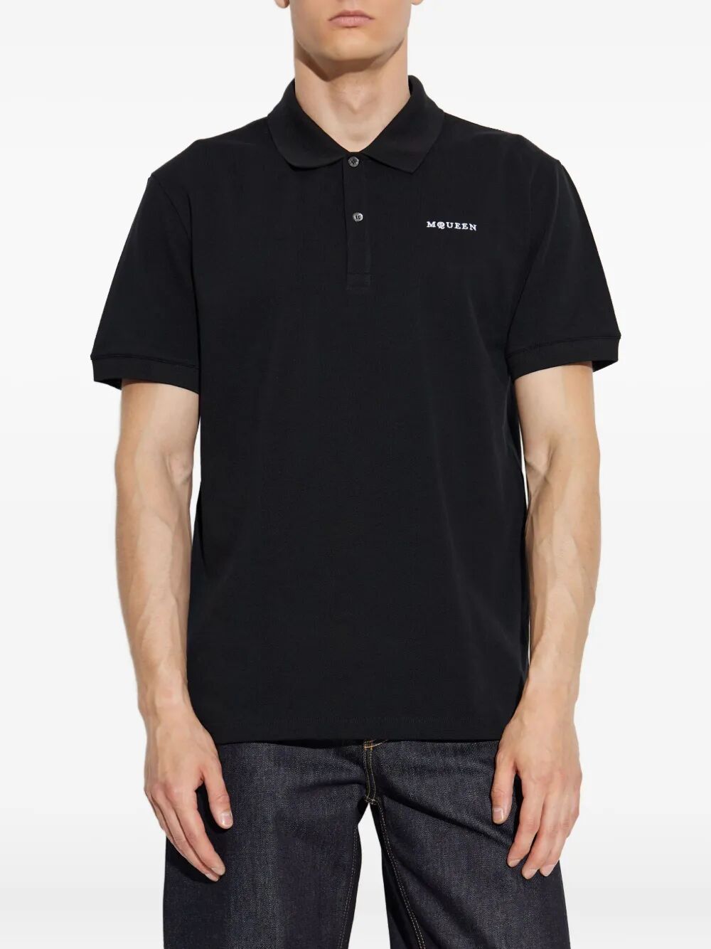 Alexander Mcqueen Men Embroidered Logo Cotton Piqué Polo Shirt