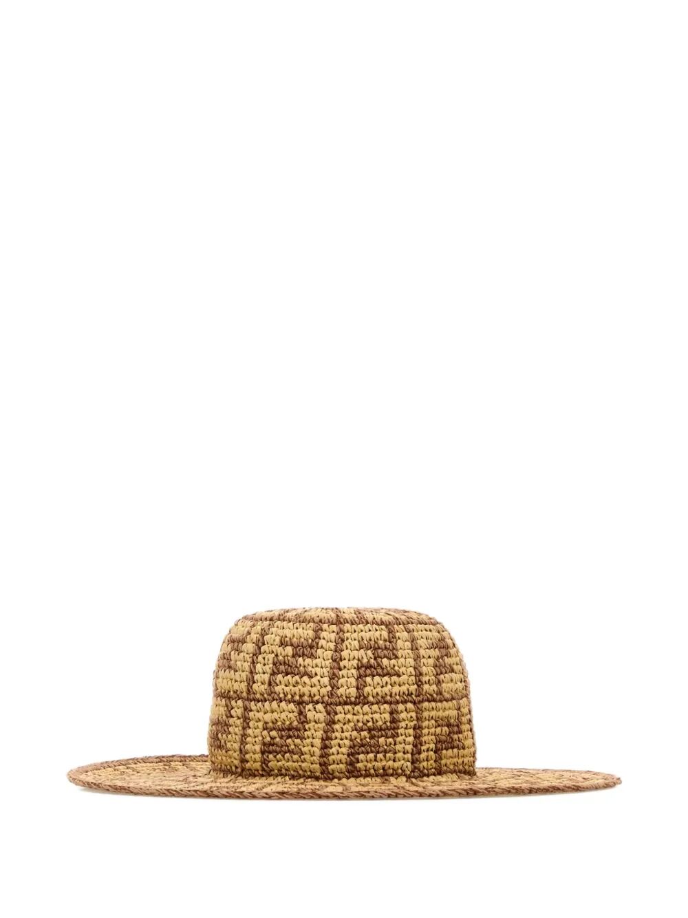 Fendi Women Hand-Woven Viscose And Cotton Hat With All-Over Ff Motif