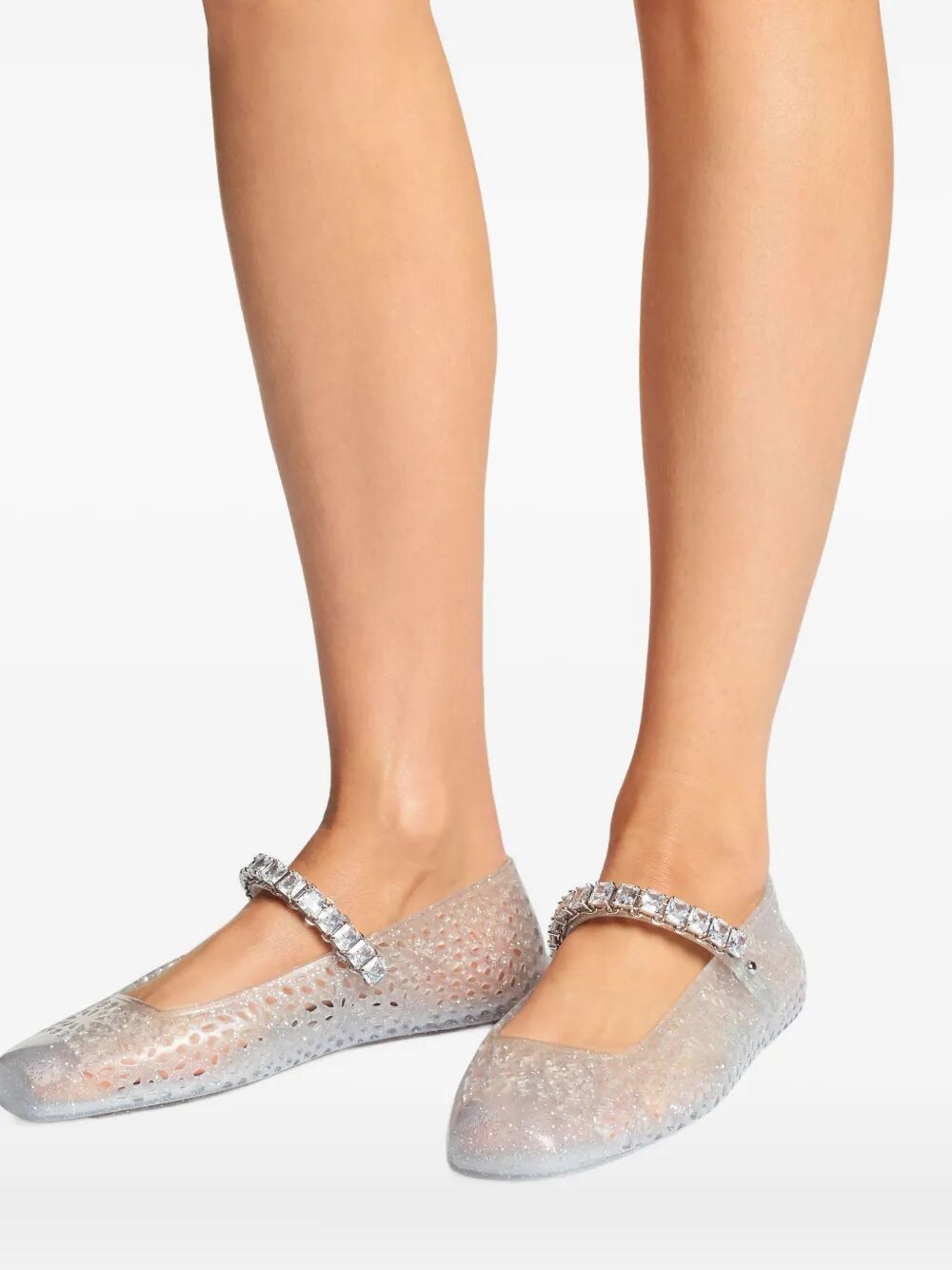 Jimmy Choo Women Clear Jelly Ballerina Flats With Crystal Embellishment