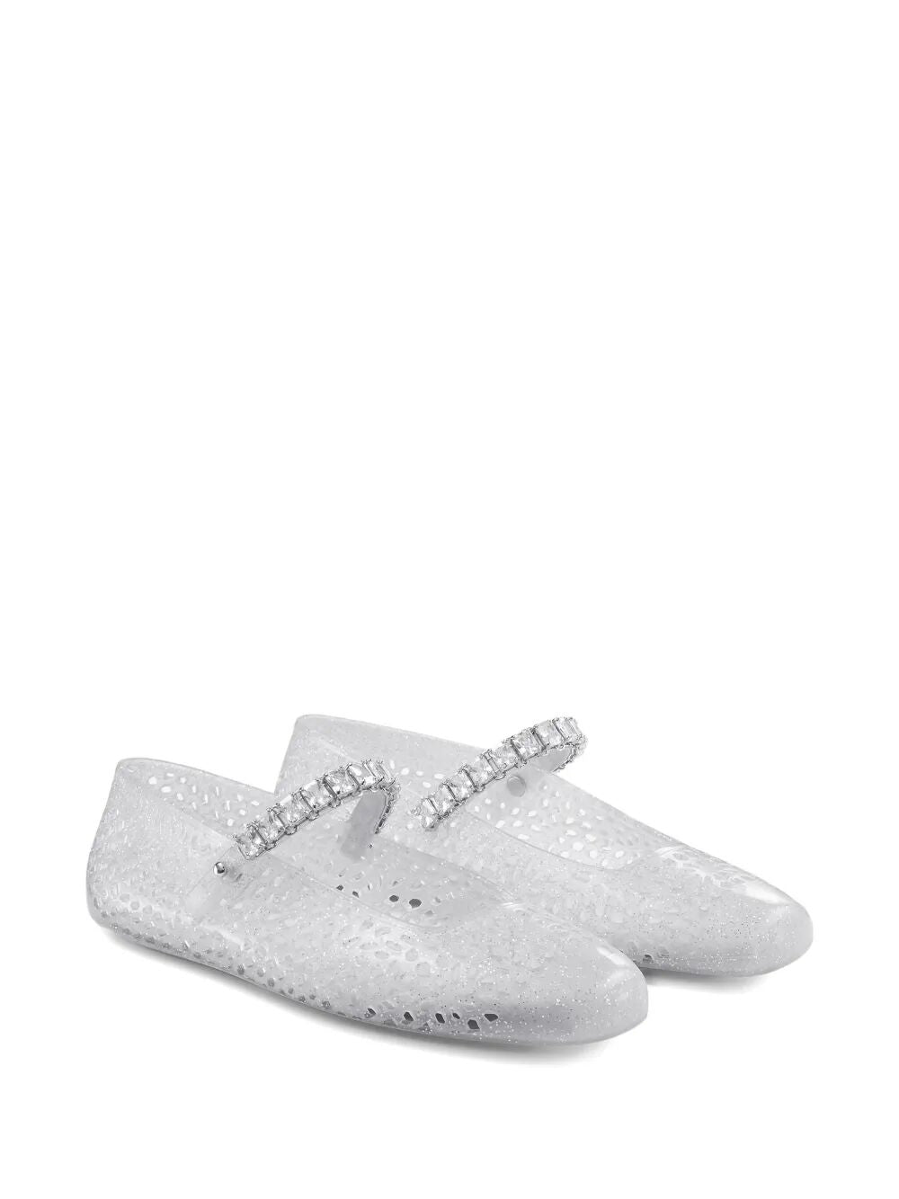 Jimmy Choo Women Clear Jelly Ballerina Flats With Crystal Embellishment