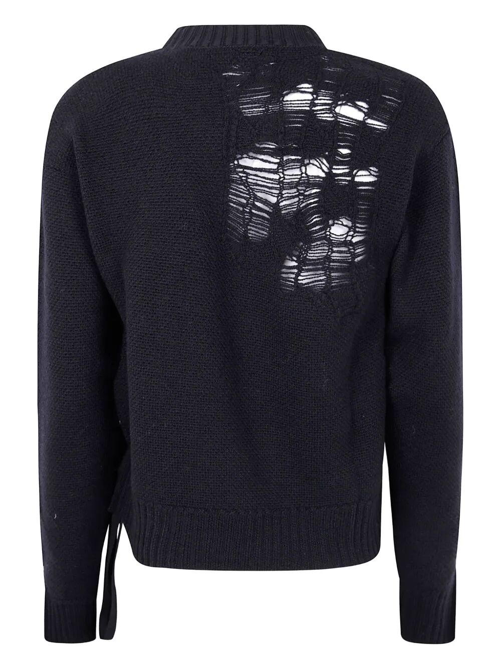 Ann Demeulemeester Women "Gabriela" Destroyed Seed Stitch Crew Neck Sweater With Drawstrings