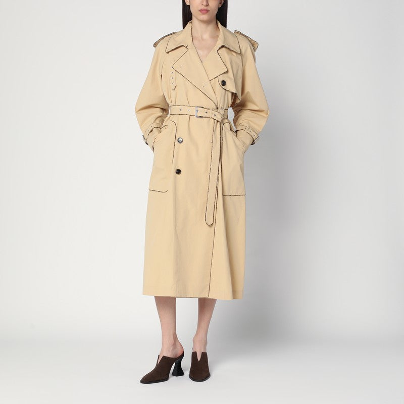 Dries Van Noten Double-Breasted Beige Trench Coat In Cotton Women