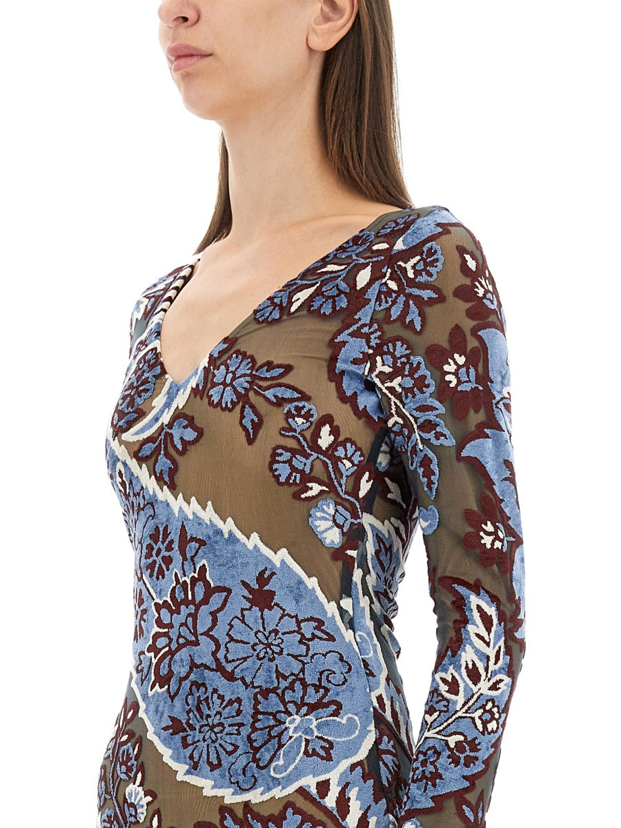 Etro Women Velvet Jacquard Tulle Dress