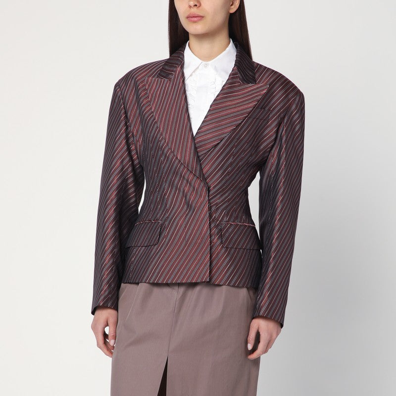Dries Van Noten Burgundy Striped Jacket With Padded Balls Women