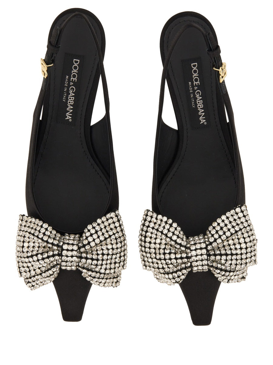 Dolce & Gabbana Women Satin Sling-Back With Rhinestone Embroidery
