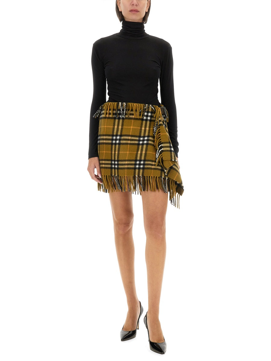 Burberry Women Wool And Cashmere Check Scarf Style Skirt