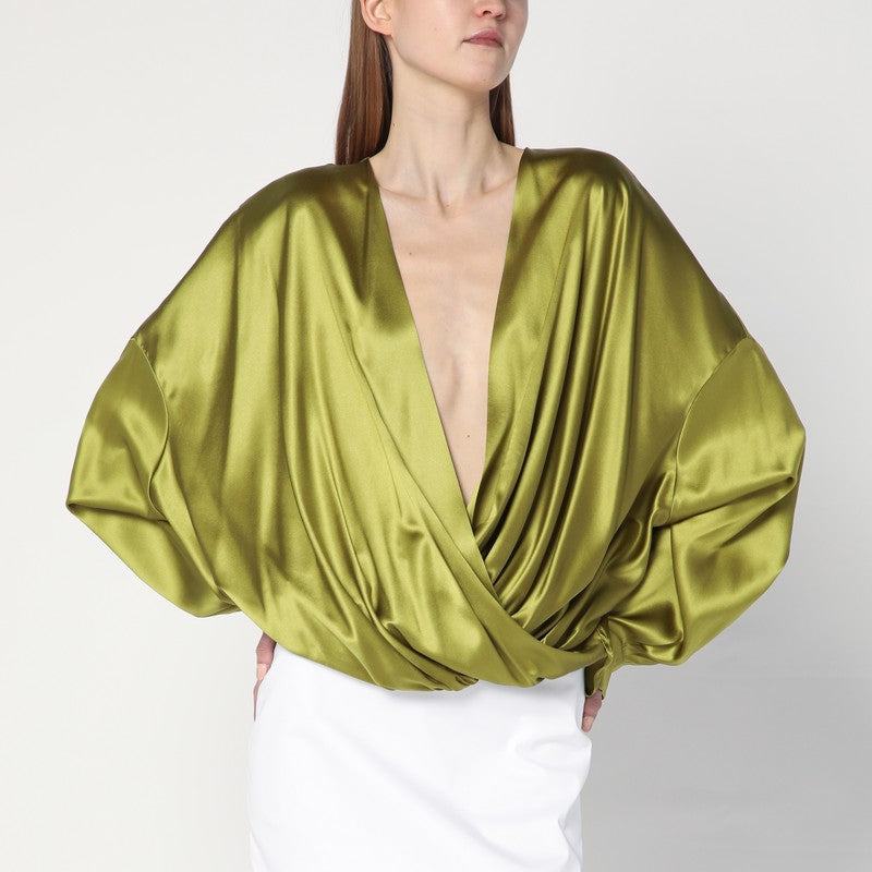 Dries Van Noten Loose Olive Green Blouse In Silk Women