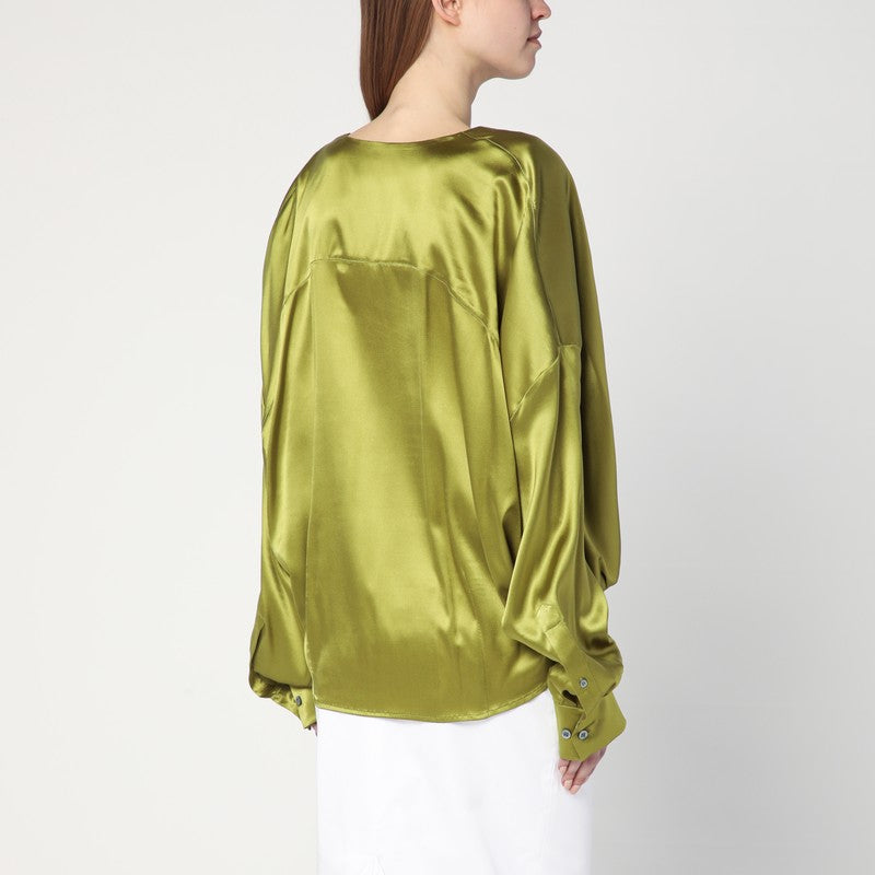 Dries Van Noten Loose Olive Green Blouse In Silk Women