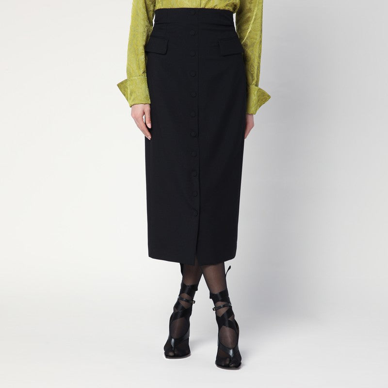 Dries Van Noten Black Wool And Mohair Midi Skirt Women