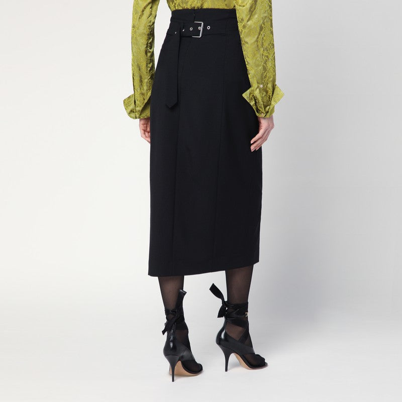 Dries Van Noten Black Wool And Mohair Midi Skirt Women