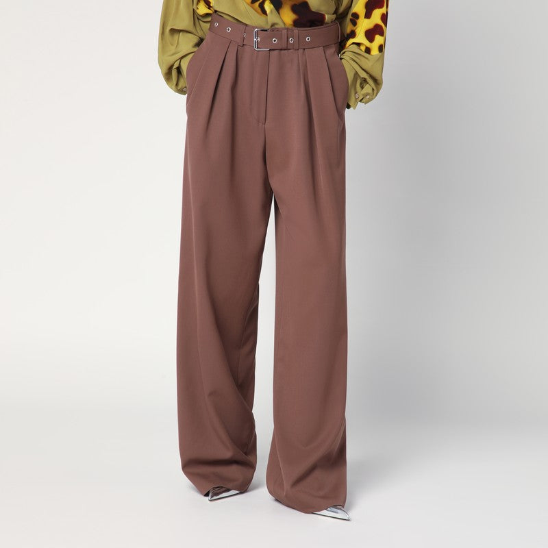 Dries Van Noten Wide Taupe Cotton Trousers Women