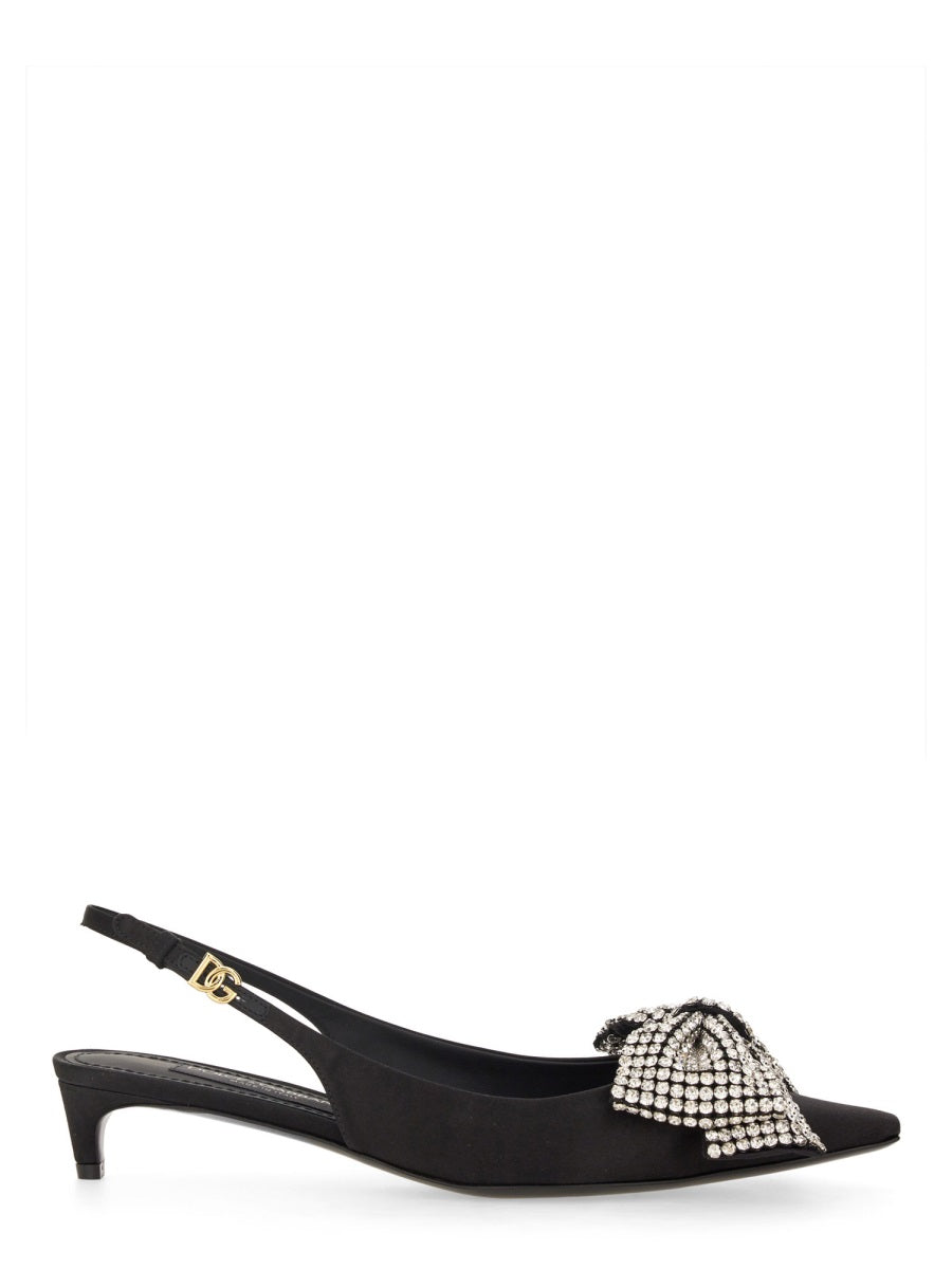 Dolce & Gabbana Women Satin Sling-Back With Rhinestone Embroidery