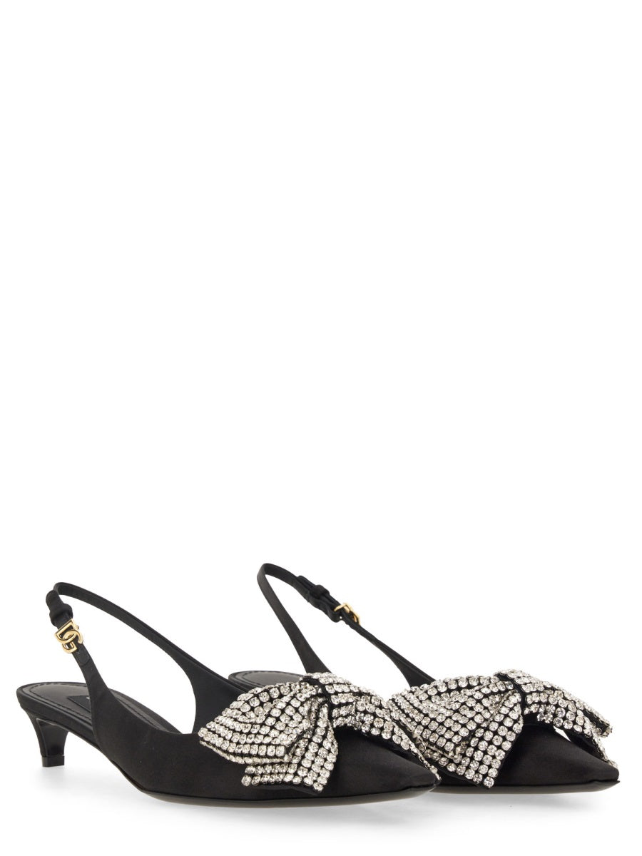 Dolce & Gabbana Women Satin Sling-Back With Rhinestone Embroidery