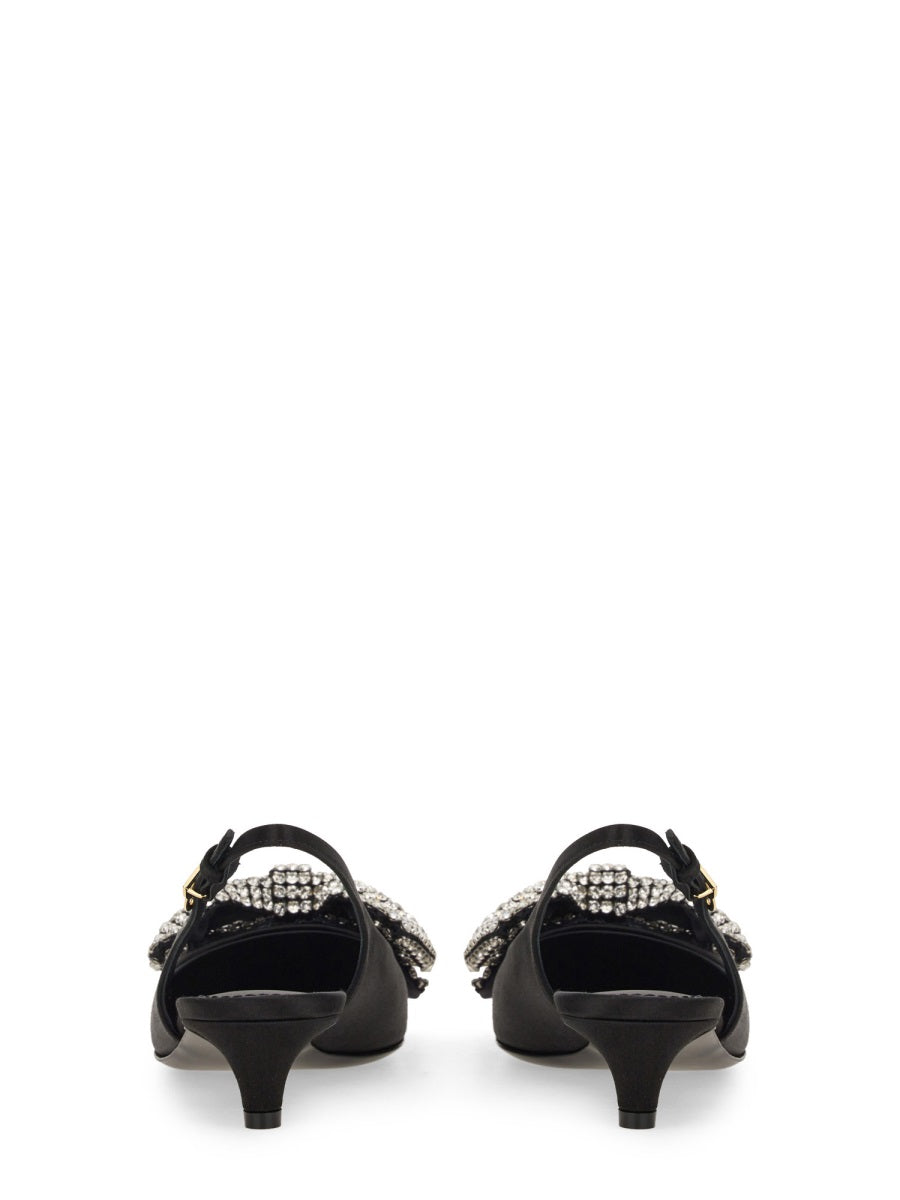 Dolce & Gabbana Women Satin Sling-Back With Rhinestone Embroidery