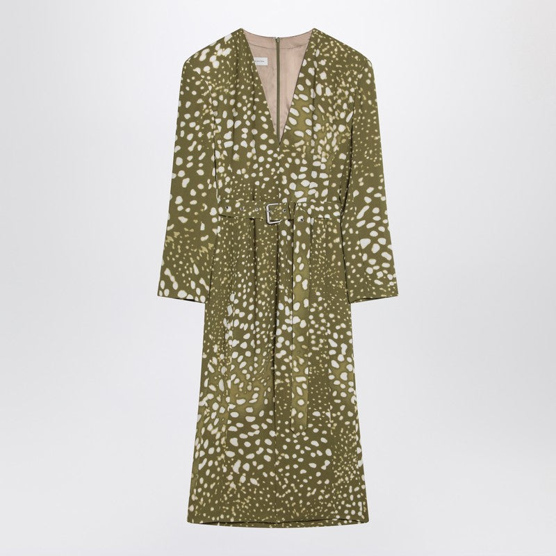 Dries Van Noten Dress With Belt And Khaki Green Print Women