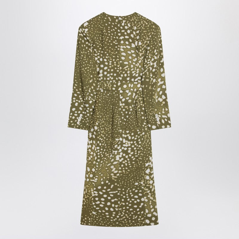 Dries Van Noten Dress With Belt And Khaki Green Print Women