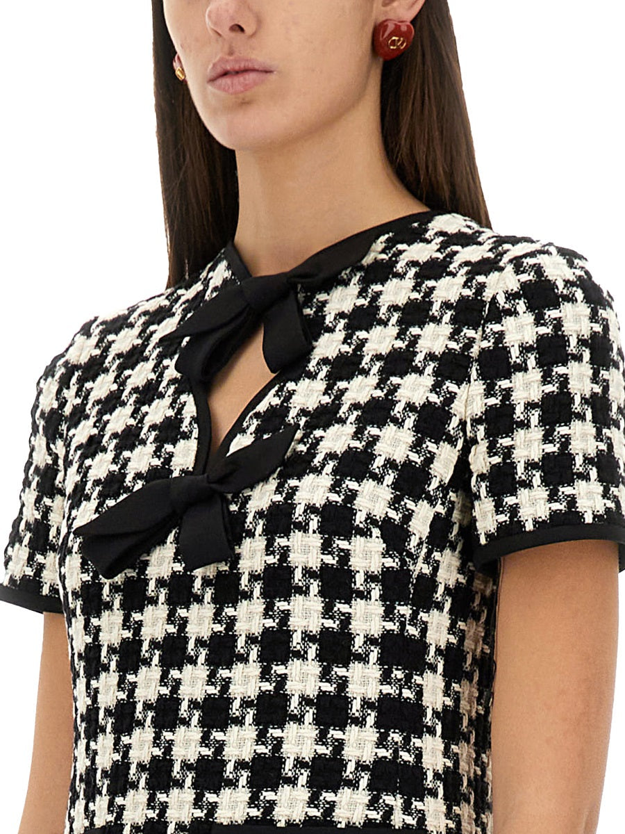 Valentino Women Embroidered Damier Light Tweed Short Dress