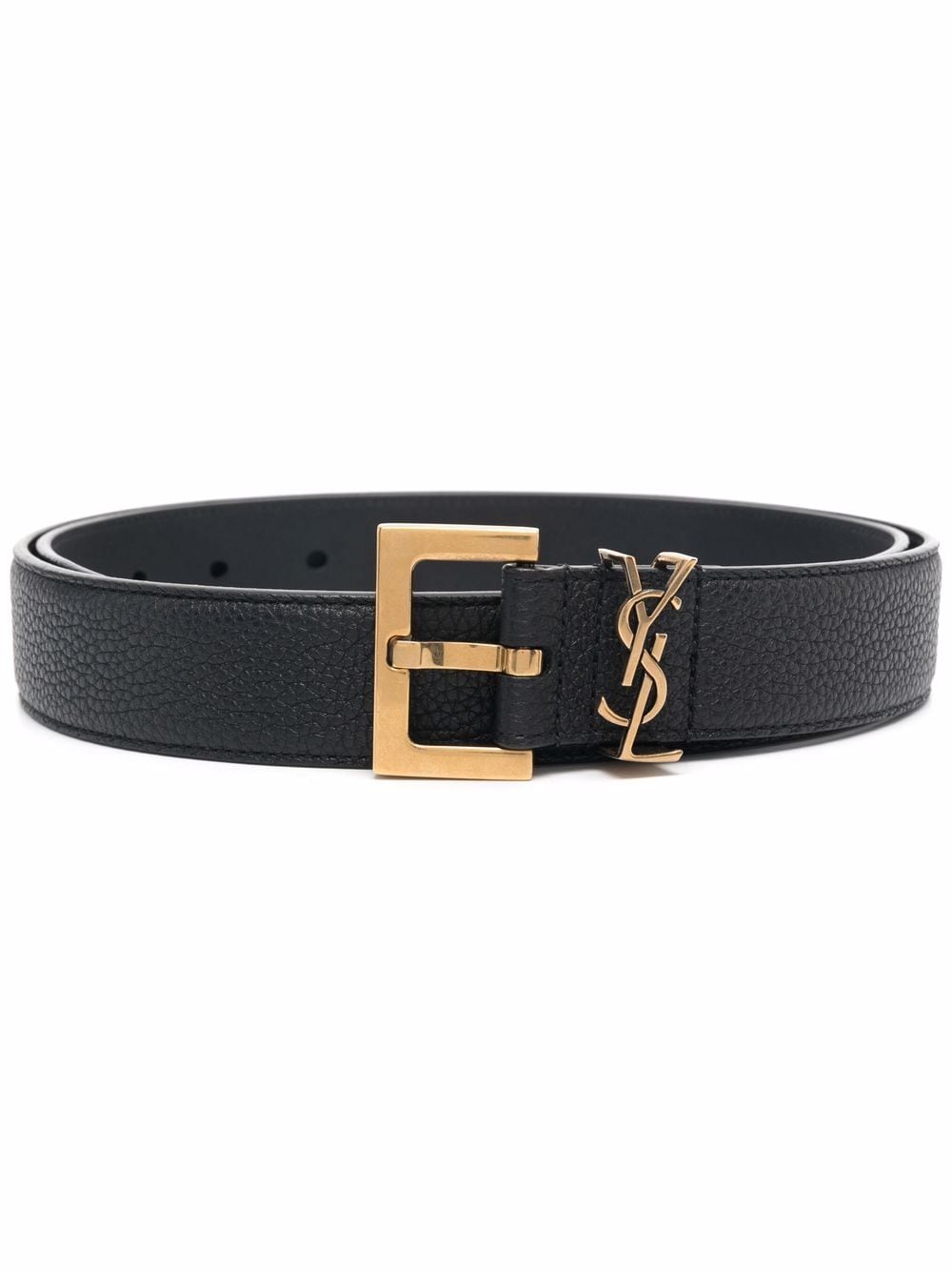 Saint Laurent Men Grained Leather Cassandre Belt With Square Buckle