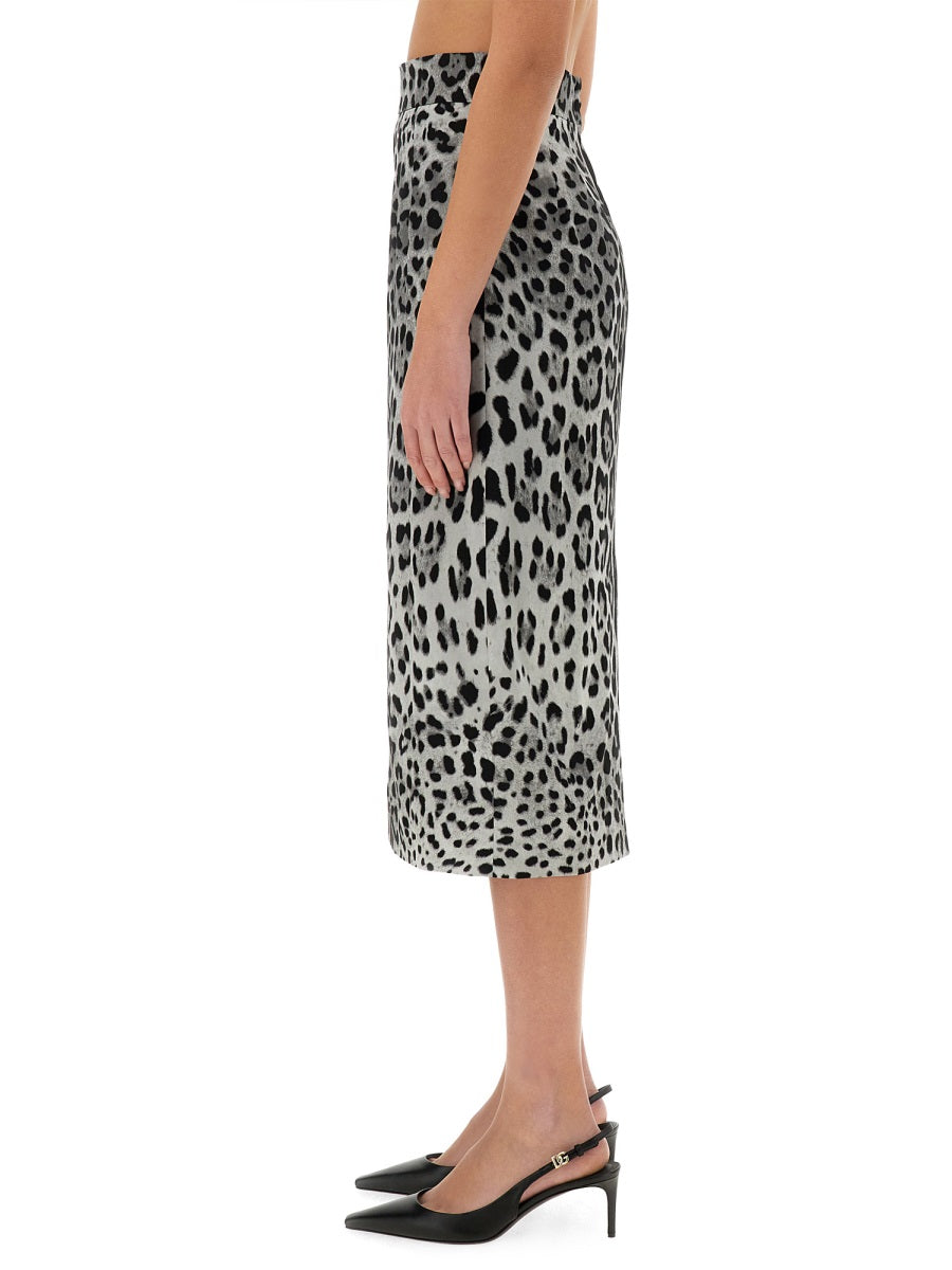 Dolce & Gabbana Women Leopard Print Charmeuse Longuette Skirt
