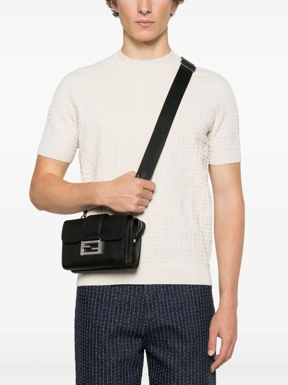 Fendi Men Full-Grain Leather Double Baguette Bag