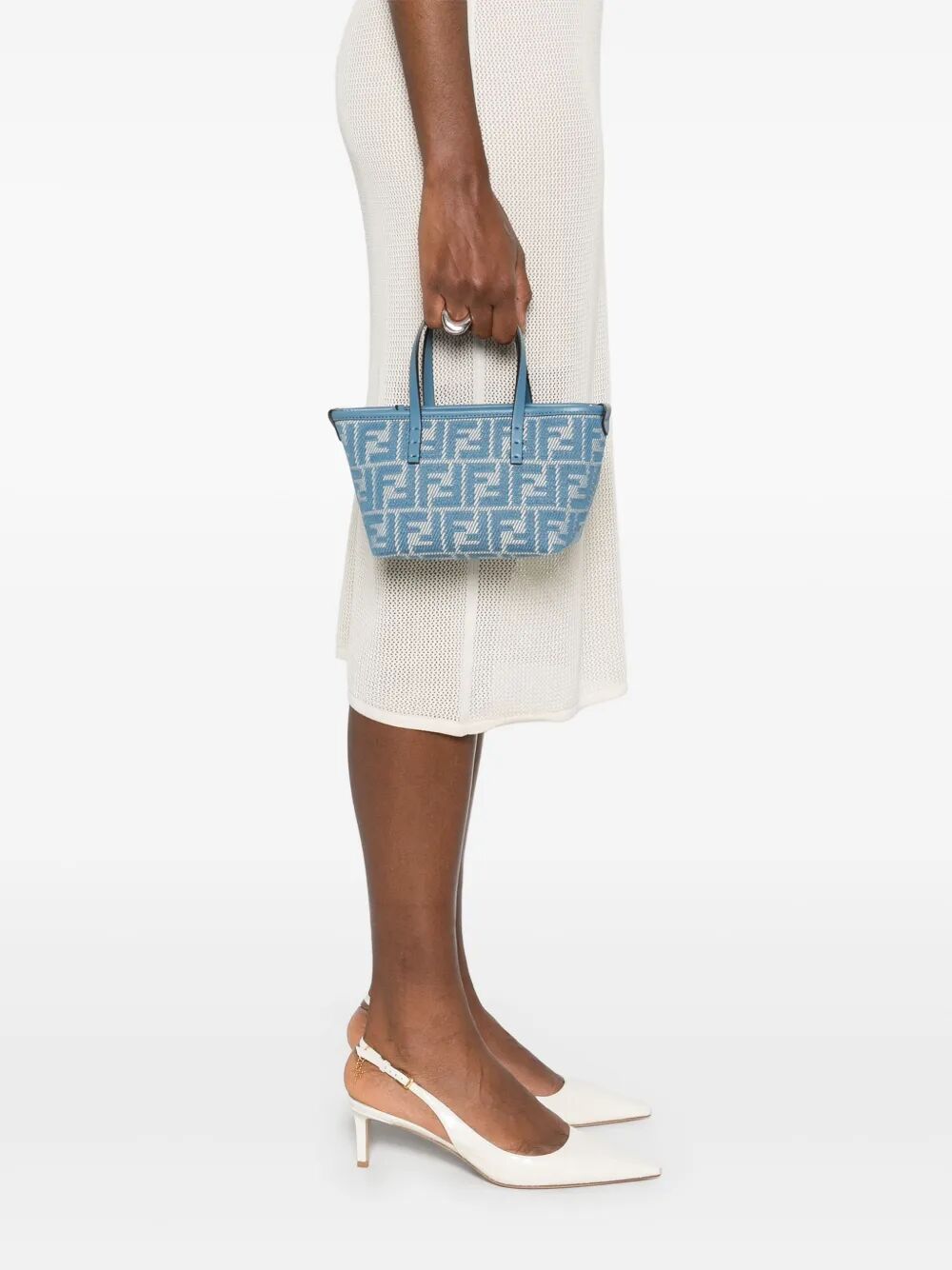 Fendi Women Denim-Effect Ff Jacquard Roll Mini Bag